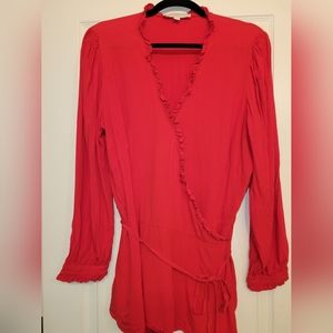 Loft Red Wrap Blouse Size 16